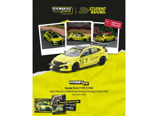 Pre-Order – Honda Civic TYPE R FK8 #7 Daniel Wu/Tazio Ottis/Will Watanawongkiri/Patrick Chio NASA Western Endurance Racing Championship 2022, yellow 1:64 Tarmac Model (TC-T64-TL014-SD07) – ETA. September 2026