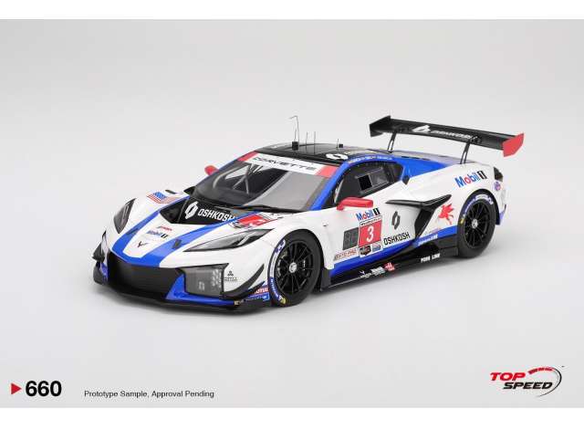 Pre-Order – 2025 Chevrolet Corvette Z06 GT3.R #3 Corvette Racing By Pratt Miller Motorsports Sebring 12 hrs, white/blue/red 1:18 Top Speed Model (TS0660) – ETA. September 2026