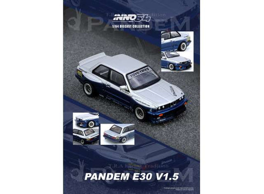 Pre-Order – Pandem E30 M3, silver/blue 1:64 Inno Models Model (IN64-E30P-SILBLU) – ETA. July/August 2026