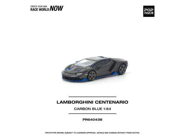 Pre-Order – Lamborghini Centenario, carbon/blue 1:64 Pop Race Limited Model (PR640438) – ETA. July/August 2026