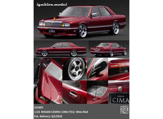 Pre-Order – Nissan Cedric CIMA (Y31), wine red 1:18 Ignition Model (IG3905) – ETA. October/November 2026