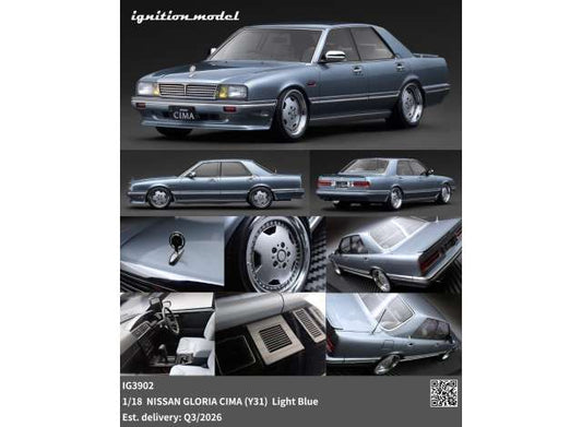 Pre-Order – Nissan Gloria CIMA (Y31), light blue 1:18 Ignition Model (IG3902) – ETA. October/November 2026