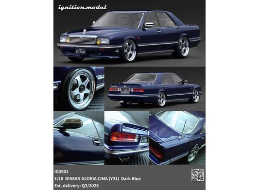 Pre-Order – Nissan Gloria CIMA (Y31), dark blue 1:18 Ignition Model (IG3901) – ETA. October/November 2026