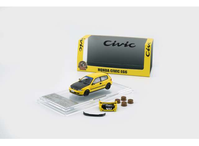 Pre-Order – Honda Eg6, Yellow Carbon Bonnet (RHD) BM64B0483 Stocks Due Jul / Aug 2026 1:64 BM Creations Diecast Model