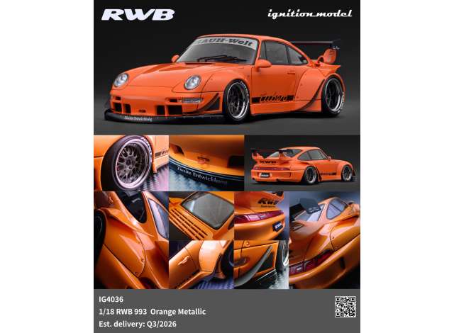 Pre-Order – RWB 993, orange metallic 1:18 Ignition Model (IG4036) – ETA. October/November 2026