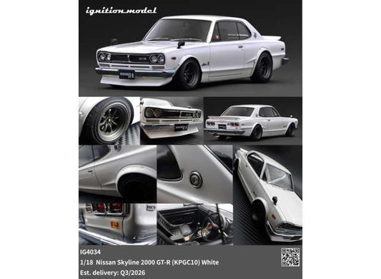 Pre-Order – Nissan Skyline 2000 GT-R (KPGC10), white 1:18 Ignition Model (IG4034) – ETA. October/November 2026
