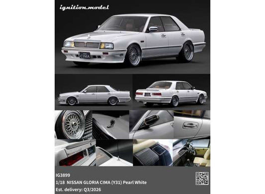 Pre-Order – Nissan Gloria Cima (Y31), pearl white 1:18 Ignition Model (IG3899) – ETA. October/November 2026
