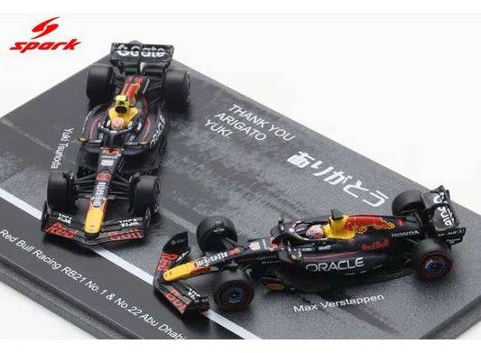 Pre-Order – 2025 Oracle Red Bull Racing RB21 #1 Max Verstappen & #22 Yuki Tsunoda Abu Dhabi GP, blue/yellow/red 1:64 Spark Model (spa64S098) – ETA. September 2026
