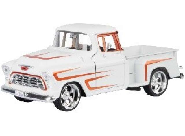 Pre-Order – 1955 Chevrolet 3100 Stepside *Kult Klassics*, white/orange 1:24 Motor Max Model (mmax79888) – ETA. July/August 2026