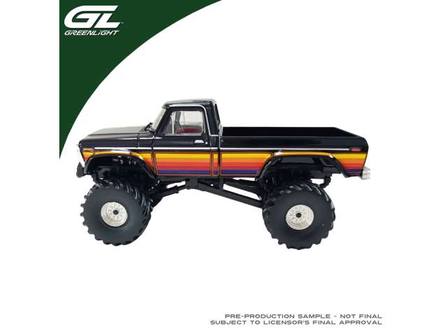 Pre-Order – 1977 Ford F-250 *Free Wheeling Stripes Edition*, raven black 1:43 GreenLight Model (gl86656) – ETA. October 2026