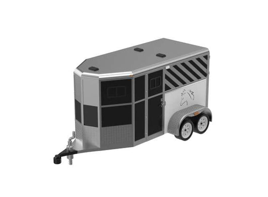 Pre-Order – Horse Trailer with Horse Figure *Down on the Farm Series 12*, black/silver 1:64 GreenLight Model (gl48120B) – ETA. December 2026