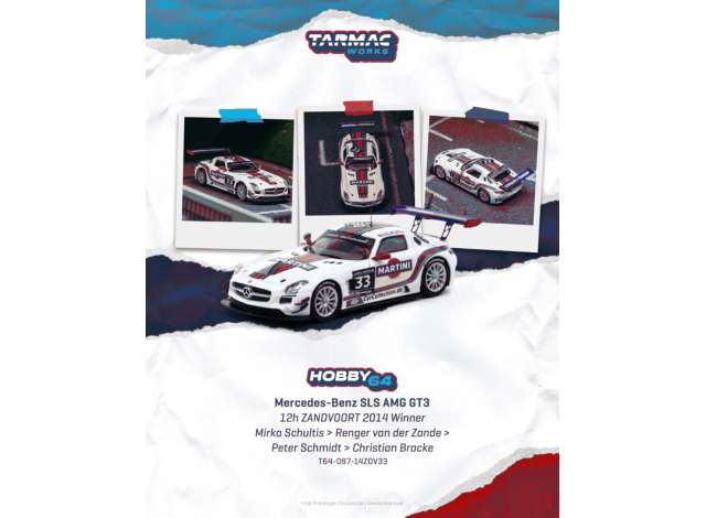 Pre-Order – 2014 Mercedes-Benz Sls AMG GT3 No.33 Mirko Schultis Zandvoort Winner White/Blue/Red TCT6408714ZDV33 Stocks Due Jul / Aug 2026 1:64 Tarmac Works Diecast Model