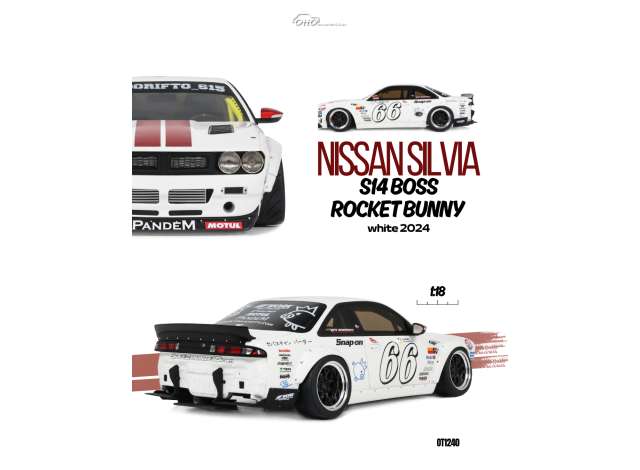 Pre-Order – 2024 Nissan Silvia S14 Boss Rocket Bunny *Resin series*, white 1:18 OttOmobile Miniatures Model (OT1240) – ETA. October 2026