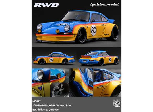 Pre-Order – RWB Backdate, yellow/blue 1:18 Ignition Model (IG3877) – ETA. January/February 2027