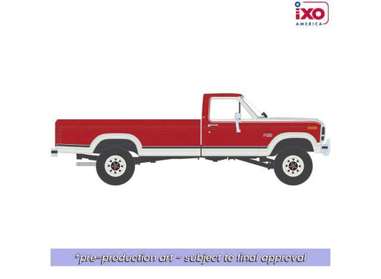 Pre-Order – 1984 Ford F-250 XLT Lariat Long Bed Styleside 4x4, Victoria Tu-Tone Bright Canyon red with wimbledon white 1:64 IXO America Model (ixoIA64028) – ETA. October/November 2026