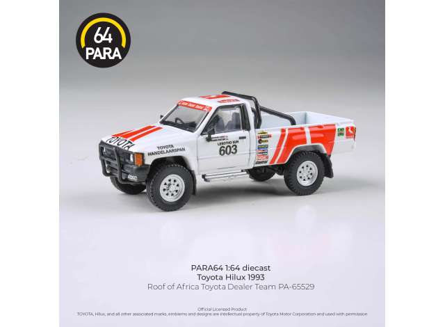 Pre-Order – 1993 Toyota Hilux Roof of Africa Toyota Dealer Team *Right hand drive*, various 1:64 Para64 Model (pa65529) – ETA. July/August 2026