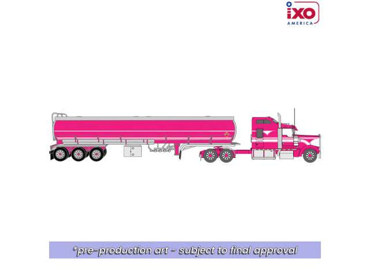 Pre-Order – 1990 Kenworth W900 with Tri Axle Petroleum Tanker, pink 1:64 IXO America Model (ixoU64TRTR012T) – ETA. January/February 2027
