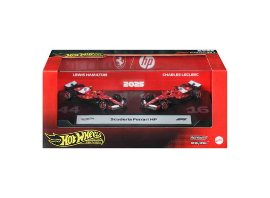 Pre-Order – Ferrari Lewis Hamilton and Ferrari Charles Leclerc *F1 2-pack*, various 1:64 Hotwheels Model (hwmvJMM99) – ETA. December 2026