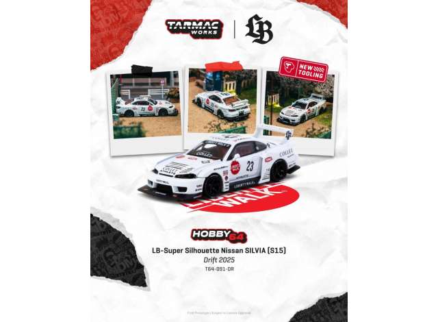 Pre-Order – 2025 Nissan Silvia (S15) LB-Super Silhouette White TCT64091DR Stocks Due Sept / Oct 2026 1:64 Tarmac Works Diecast Model