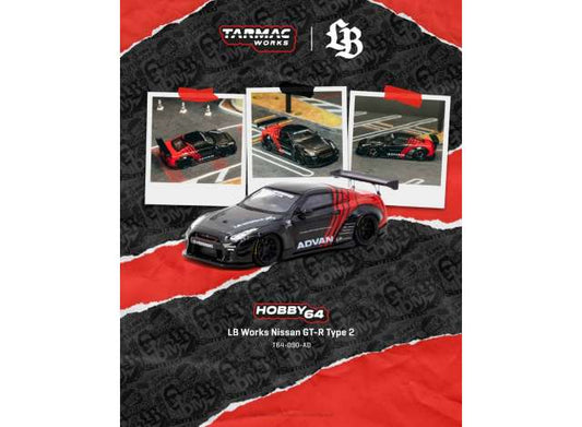 Pre-Order – 2026 Nissan GT-R (R35) LB Works Type 2 ADVAN Black/Red TCT64090AD Stocks Due Sept / Oct 2026 1:64 Tarmac Works Diecast Model Stocks Due Sept / Oct 2026