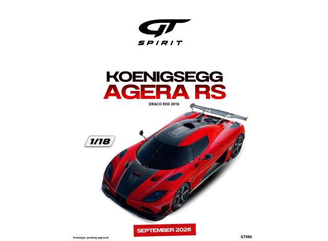 Pre-Order – 2016 Koenigsegg Agera RS *Resin serie*, draco red 1:18 GT Spirit Model (GT980) – ETA. December 2026