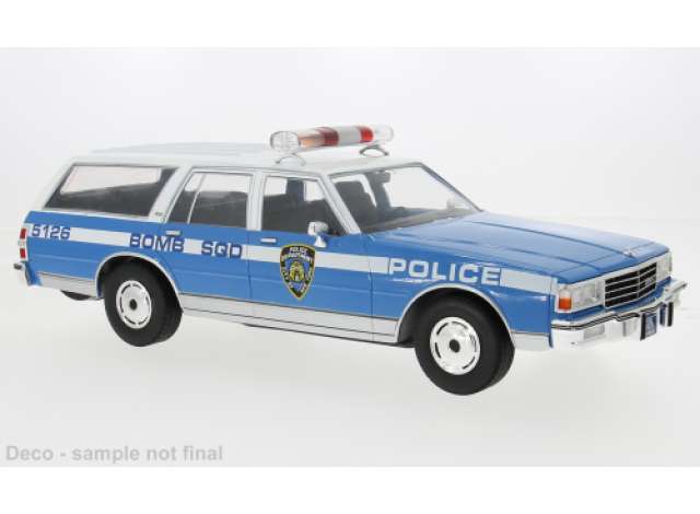 Pre-Order – 1985 Chevrolet Caprice Estate Wagon NYPD New York Police Department, blue/white 1:18 MCG Model (MCG18477) – ETA. October/November 2026