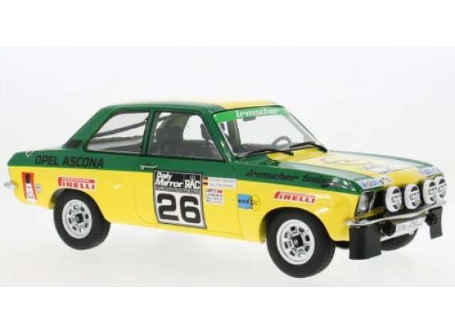 Pre-Order – 1975 Opel Ascona A #26 W.Röhrl/J.Berger, RAC Rally, yellow/green 1:18 MCG Model (MCG18346) – ETA. July/August 2026