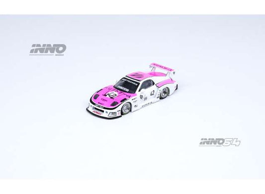 Pre-Order – Mazda RX7 (FD3S) LB-Super Silhouette *Drift Games 2025*, white/pink 1:64 Inno Models Model (IN64-LBWK-RX7-08) – ETA. September 2026