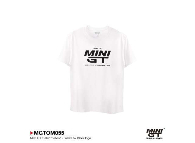 Pre-Order – MINI GT T-shirt *Vibes*, white with black logo 1:0 Mini GT Model (MGTOM055-L) – ETA. October/November 2026
