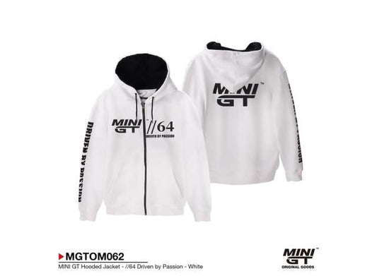 Pre-Order – MINI GT Hooded Jacket *//64 Driven by Passion*, white 1:0 Mini GT Model (MGTOM062-XS) – ETA. October/November 2026
