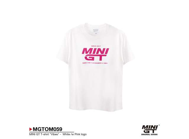 Pre-Order – MINI GT T-shirt *Vibes*, white with pink logo 1:0 Mini GT Model (MGTOM059-L) – ETA. October/November 2026