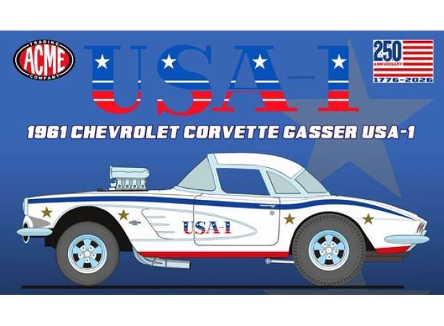 Pre-Order – 1961 Chevrolet Corvette *USA-1*, white/blue/red 1:18 Acme Diecast Model (acme1800939USA) – ETA. September 2026