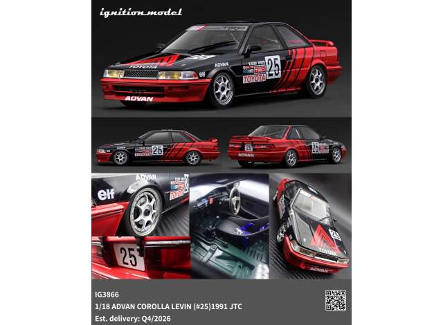Pre-Order – 1991 Advan Corolla Levin #25 *JTC*, red/black 1:18 Ignition Model (IG3866) – ETA. January/February 2027