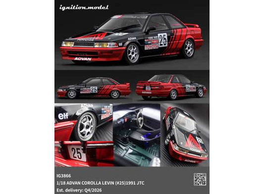 Pre-Order – 1991 Advan Corolla Levin #25 *JTC*, red/black 1:18 Ignition Model (IG3866) – ETA. January/February 2027
