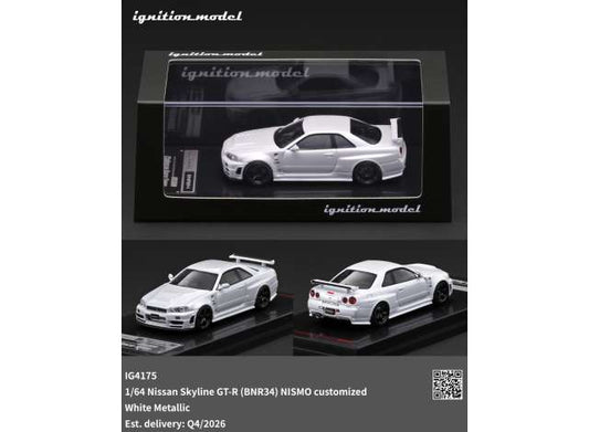 Pre-Order – Nissan Skyline GT-R (BNR34) NISMO customized, white metallic 1:64 Ignition Model (IG4175) – ETA. January/February 2027