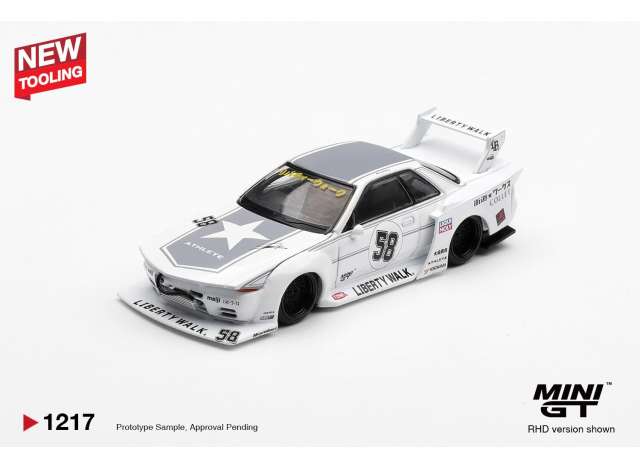 Pre-Order – 2025 Nissan GTR (R32) LB-Kaido Works TAS, white 1:64 Mini GT Model (MGT01217R) – ETA. November 2026