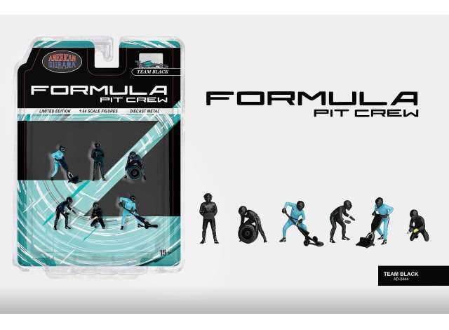 Pre-Order – Formula Pit Crew Figures *Team Black* 1:64 American Diorama Model (AD-2444) – ETA. October/November 2026