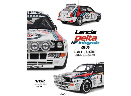 Pre-Order – 1992 Lancia Delta HF Integrale GR.A White D. Auriol Rally Monte Carlo, white/blue/red 1:12 OttOmobile Miniatures Model (OTG097) – ETA. January 2027