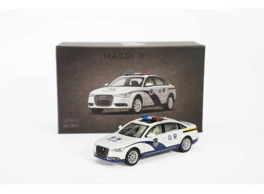 Pre-Order – Audi A6L (C7) *Police*, white/blue 1:64 Massdi Model (MAS-AD1510) – ETA. October 2026