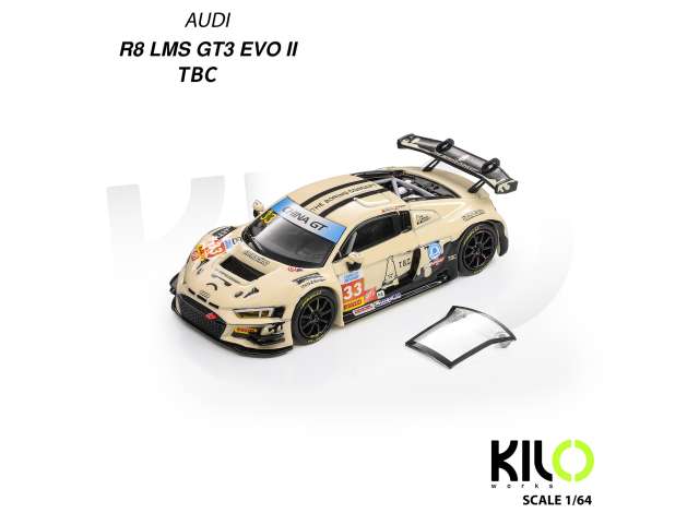 Pre-Order – 2025 Audi R8 LMS GT3 EVO II TBC #33, various 1:64 KILOWorks Model (KLW0036-17) – ETA. October/November 2026