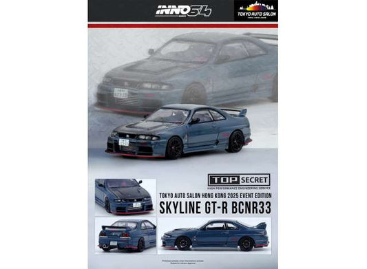 2025 Top Secret Nissan Skyline GT-R BCNR33 Tokyo Auto Salon Hong Kong 2025 Blue IN64-R33TS-TASHK25 1:64 INNO64 Diecast Model