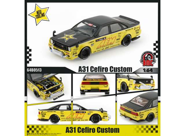 Pre-Order – Nissan A31 Cefiro Custom *AEM RR*, yellow/black 1:64 BM Creations Model (BM64B0513) – ETA. July/August 2026