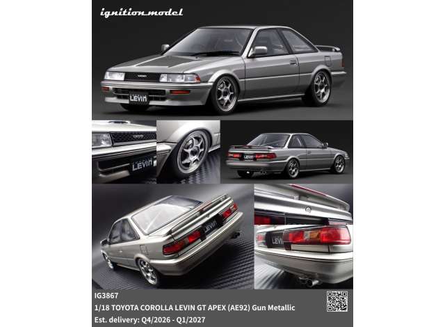 Pre-Order – Toyota Corolla Levin GT APEX (AE92), gun metallic 1:18 Ignition Model (IG3867) – ETA. April/May 2027