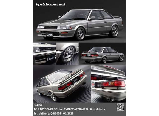 Pre-Order – Toyota Corolla Levin GT APEX (AE92), gun metallic 1:18 Ignition Model (IG3867) – ETA. April/May 2027