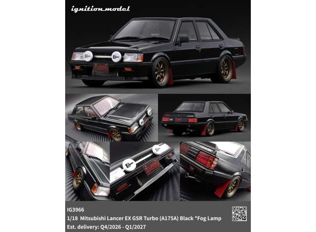 Pre-Order – Mitsubishi Lancer EX GSR Turbo (A175A) *Fog Lamp* black 1:18 Ignition Model (IG3966) – ETA. April/May 2027