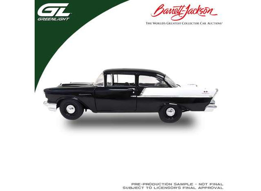1957 Chevrolet 150 *Barrett-Jackson*, Onxy black/gloss white upper sides & trunk lid 1:18 Highway 61 Model (hwy18061) – ETA. March 2027