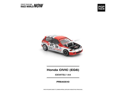 Pre-Order – Honda Civic (EG6) Idemitsu Motion Infinite, white/red 1:64 Pop Race Limited Model (PR640510) – ETA. October/November 2026