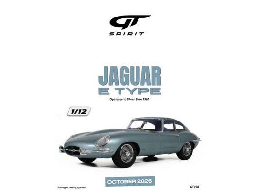 Pre-Order – 1961 Jaguar E Type  *Resin serie*, opalescent silver blue 1:12 GT Spirit Model (GT978) – ETA. January 2027