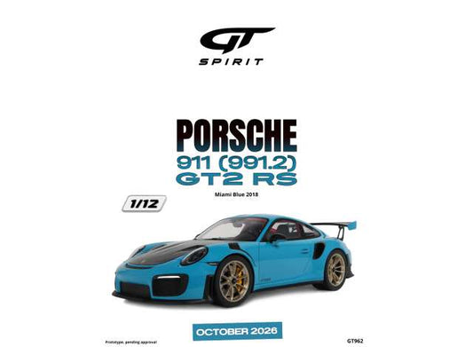 Pre-Order – 2018 Porsche 911 (911.2) GT2 RS *Resin*, Miami blue 1:12 GT Spirit Model (GT962) – ETA. January 2027