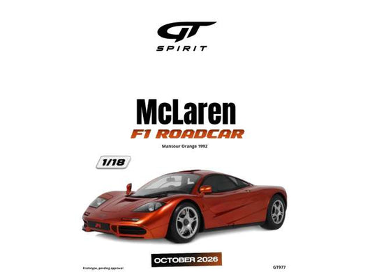 Pre-Order – 1992 McLaren F1 Roadcar *Resin serie*, mansour orange 1:18 GT Spirit Model (GT977) – ETA. January 2027